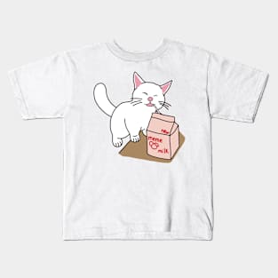 Funny Cat Drinking Milk Kids T-Shirt